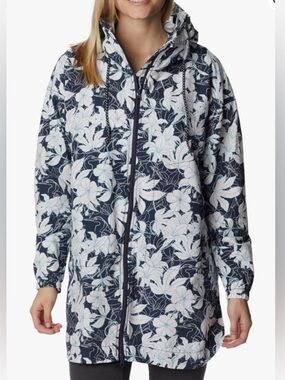 Columbia Women’s Blue and White Little Fields Floral Canvas Printed Jacket Med